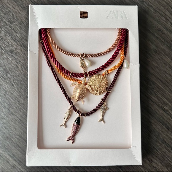 Zara Pack of 4 Rope Necklaces with Marine Charms - Picture 2 of 8